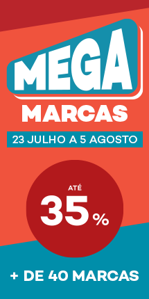 Campanha Mega Marcas em mais de 40 marcas com desconto até 35% sobre preço de venda ao público recomendado